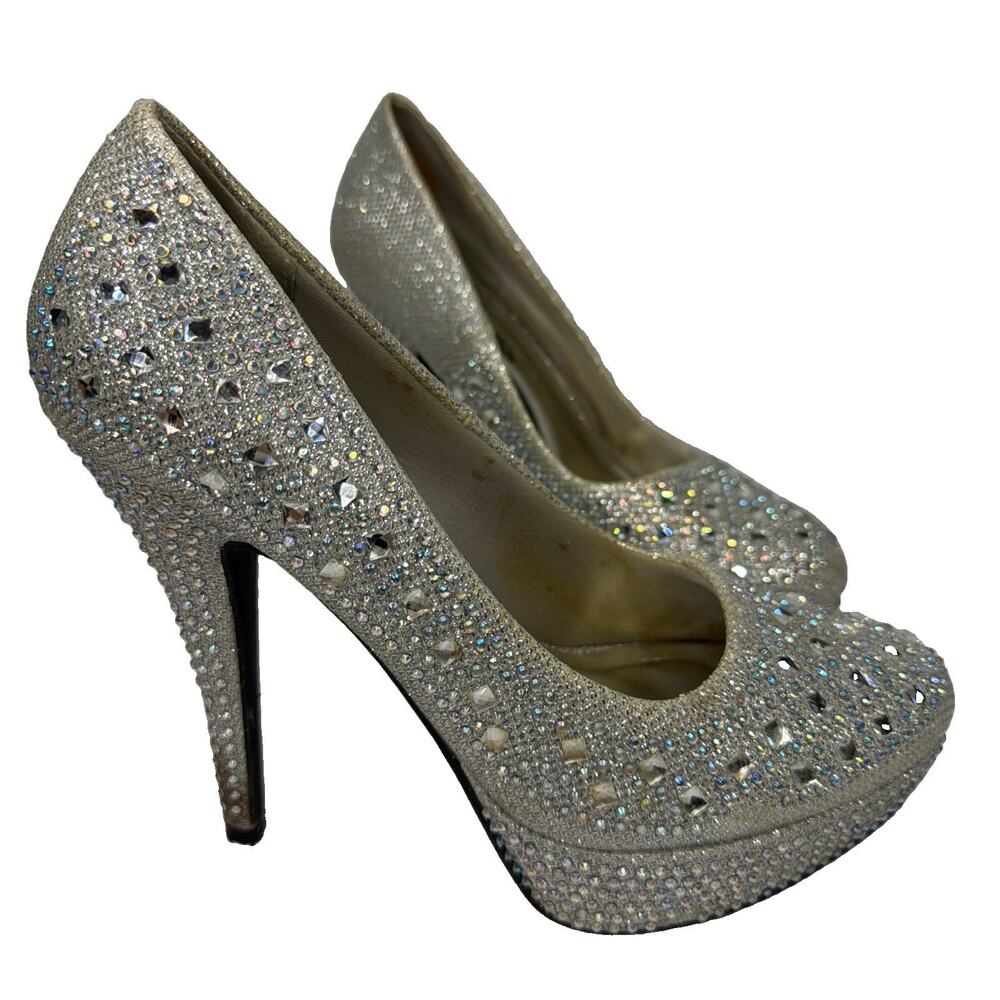 Hot Tomato Heels Women’s 8M Silver Rhinestone Pumps Shoes Wedding Quinceañera